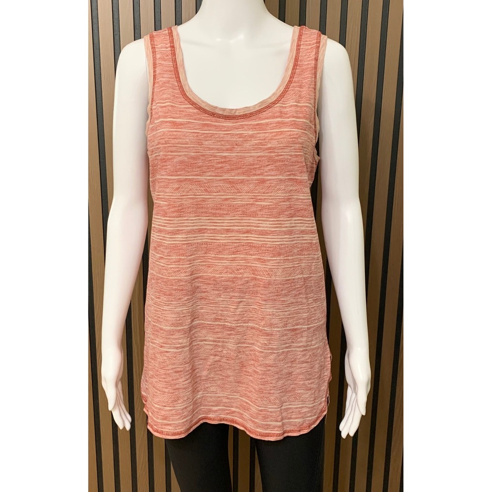 Prana Women's Pink Space Dye Striped Scoop Neck Tank Top Size L Curved Hem Yoga